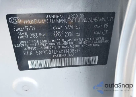 2019 Hyundai Elantra Sel from USA, damaged, VIN 5NPD84LF4KH408315